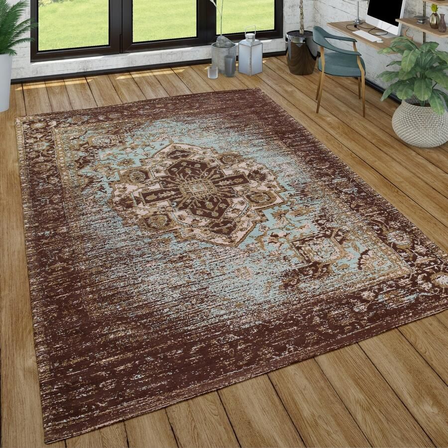 Paco Home Oosters Laagpolig Vloerkleed Woonkamer Used-Look Oriëntaals Design In Bruin 80x150 cm