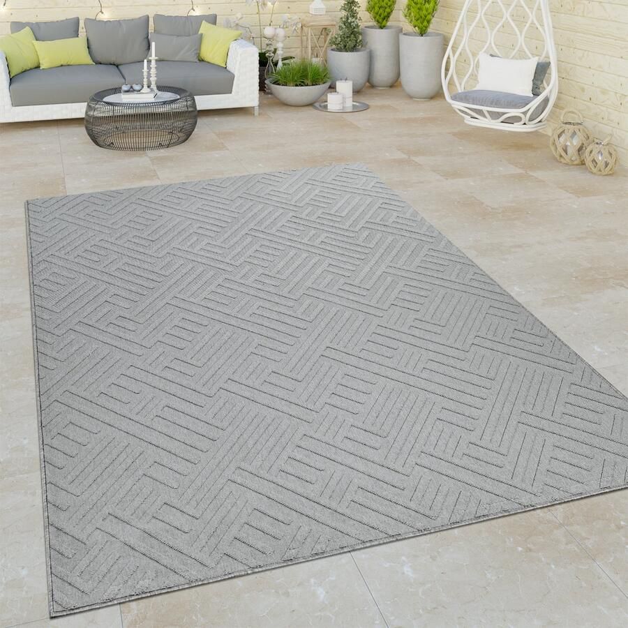 Paco Home Outdoor Indoor Grijs Vloerkleed Terras Balkon 3D-Look Oosterse Look Platweefsel 160x230 cm