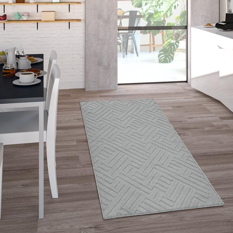 Paco Home Outdoor Indoor Grijs Vloerkleed Terras Balkon 3D-Look Oosterse Look Platweefsel 160x230 cm - Foto 4