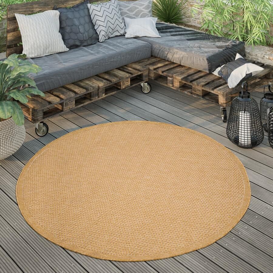 Paco Home Outdoor Vloerkleed Rond Weerbestendig Balkon Terras Keukenvloerkleed Eenkleurig 200 cm Rund