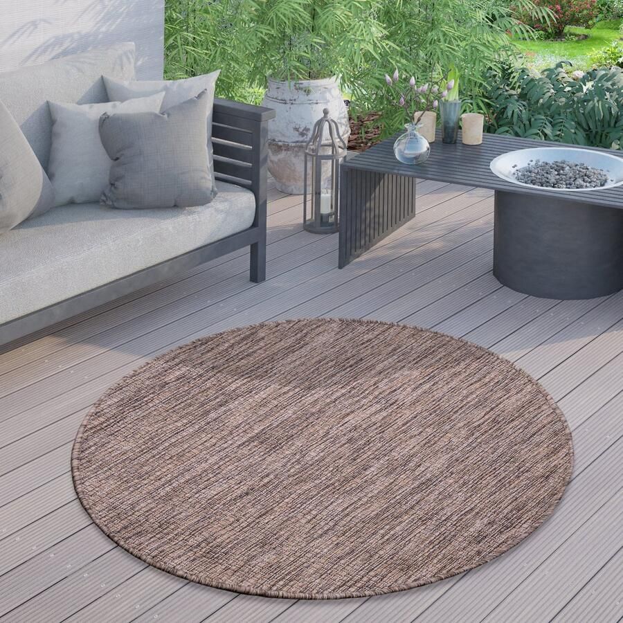 Paco Home Outdoor Vloerkleed Rond Weerbestendig Balkon Terras Keukenvloerkleed Eenkleurig 200 cm Rund