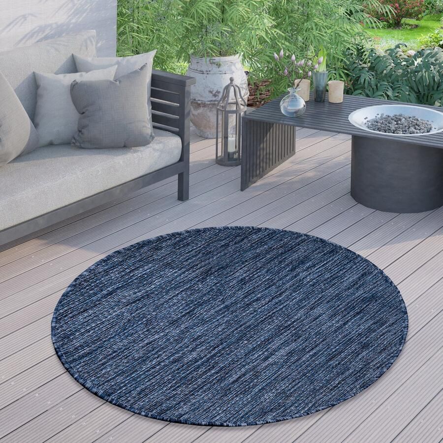 Paco Home Outdoor Vloerkleed Rond Weerbestendig Balkon Terras Keukenvloerkleed Eenkleurig 80 cm Rund