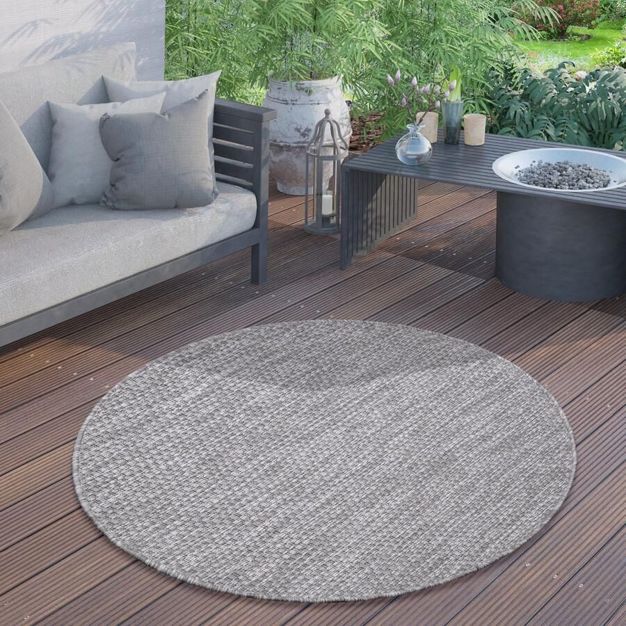 Paco Home Outdoor Vloerkleed Rond Weerbestendig Balkon Terras Keukenvloerkleed Eenkleurig 80 cm Rund
