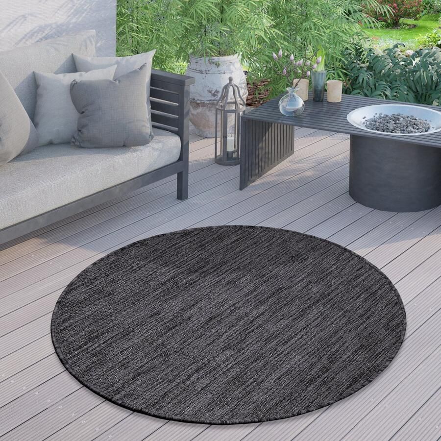 Paco Home Outdoor Vloerkleed Rond Weerbestendig Balkon Terras Keukenvloerkleed Eenkleurig 120 cm Rund