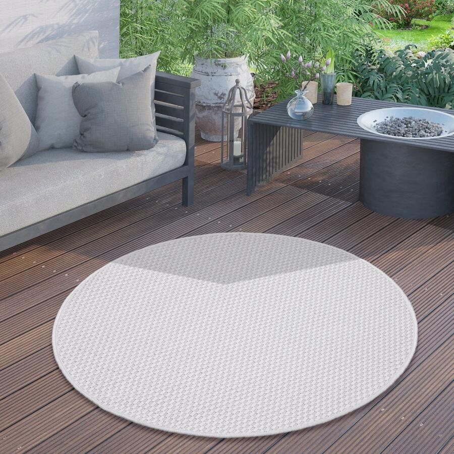 Paco Home Outdoor Vloerkleed Rond Weerbestendig Balkon Terras Keukenvloerkleed Eenkleurig 160 cm Rund