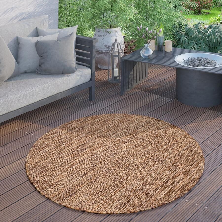 Paco Home Outdoor Vloerkleed Rond Weerbestendig Balkon Terras Keukenvloerkleed Eenkleurig 160 cm Rund