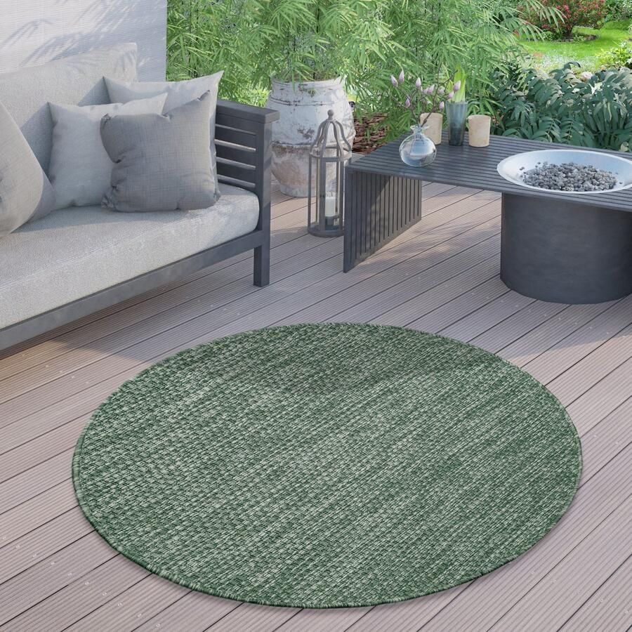 Paco Home Outdoor Vloerkleed Rond Weerbestendig Balkon Terras Keukenvloerkleed Eenkleurig 80 cm Rund