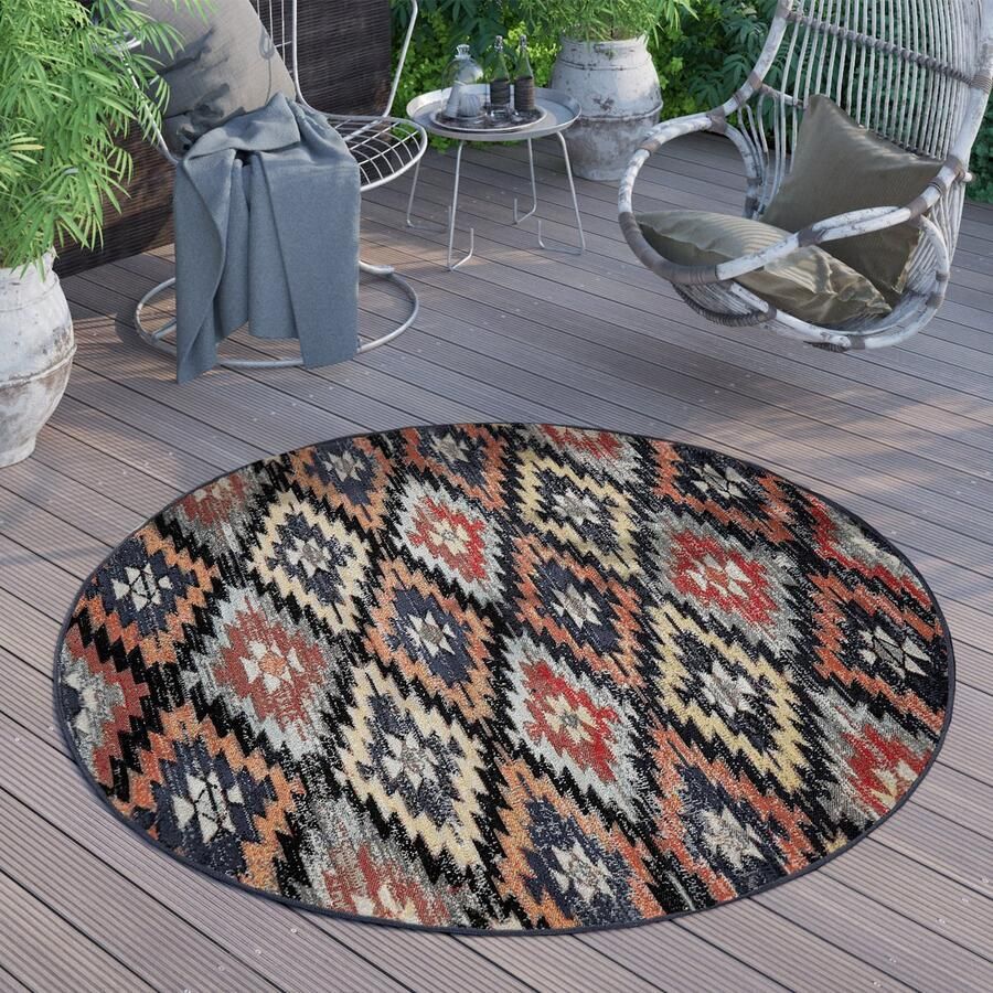 Paco Home Outdoor Vloerkleed Rond Weerbestendig Balkon Terras Keukenvloerkleed Oosters 200 cm Rund