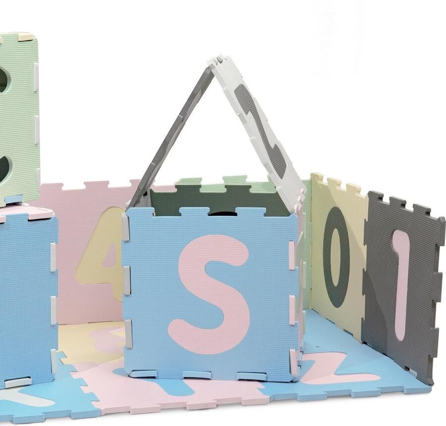 Paco Home Puzzelkleed Speelkleed Kinder Kleed Cijfers Hoofdletters Pastel 36 Puzzelstukjes 32x32 cm x 36 Stk