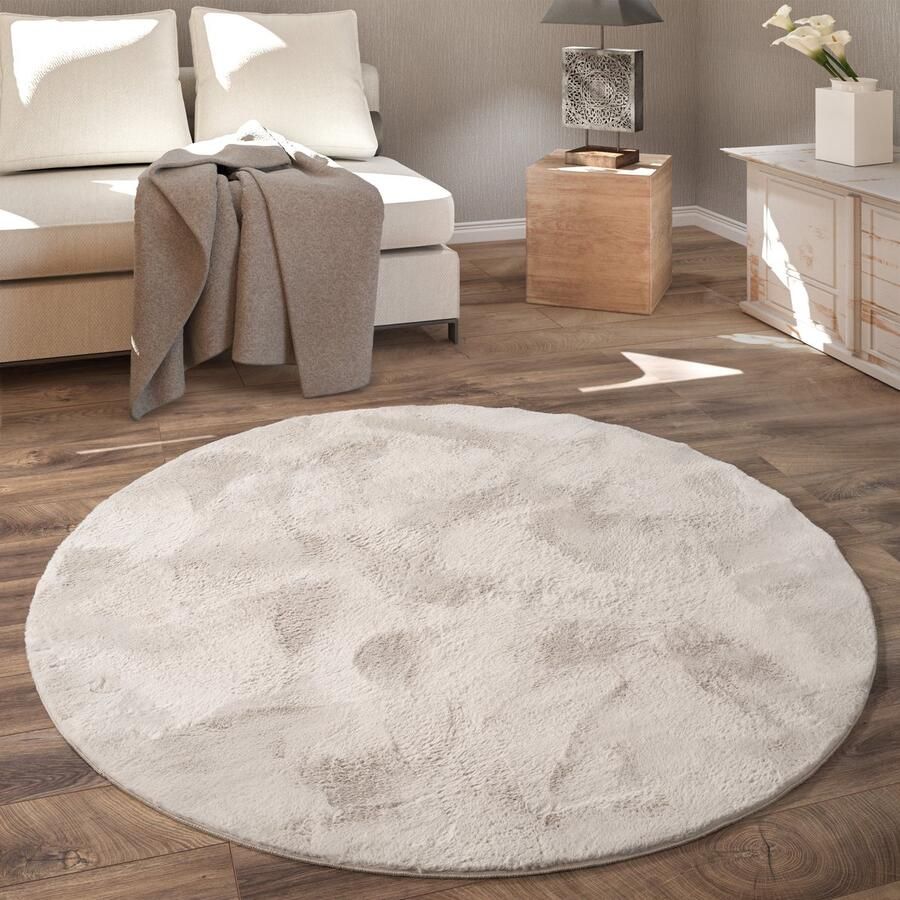 Paco Home Rond Vloerkleed Hoogpolig Tapijt Woonkamer Kinderkamer Fluffy Pluche Zacht Pluizig Modern Ø 100 cm Rund