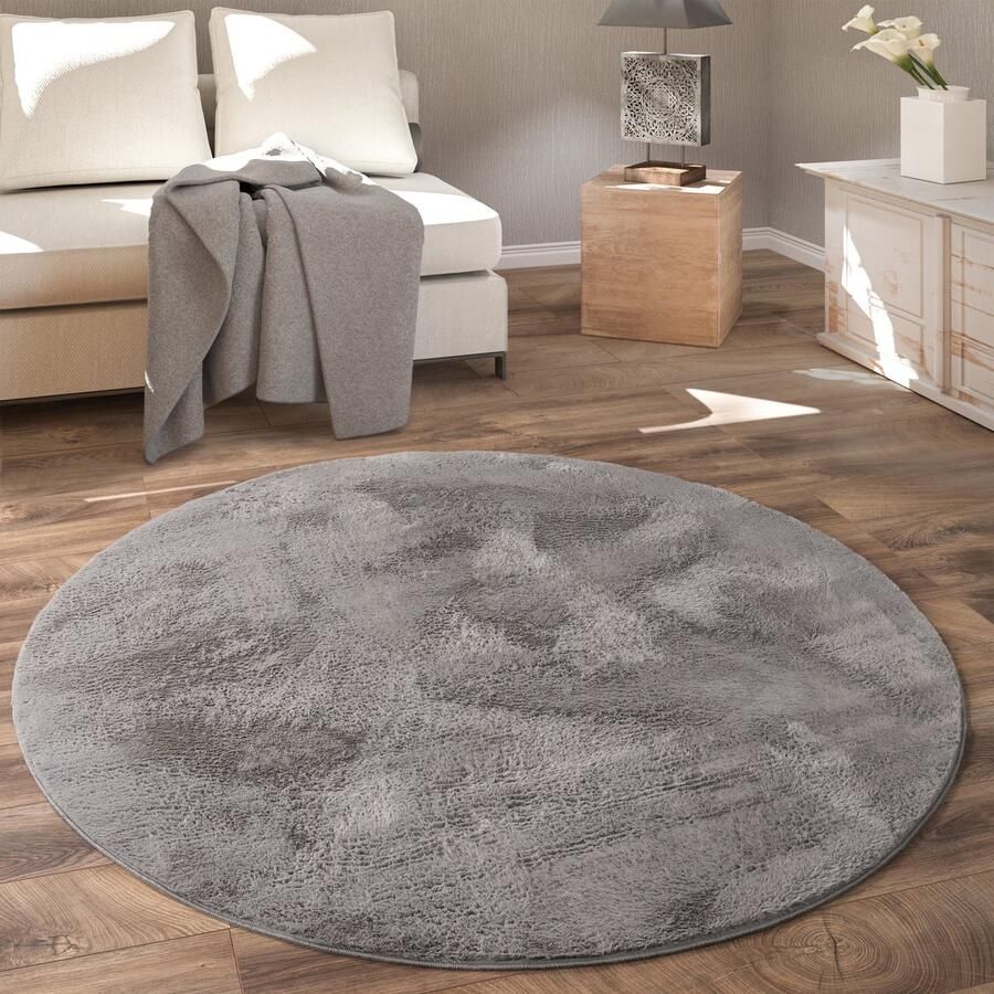 Paco Home Rond Vloerkleed Hoogpolig Tapijt Woonkamer Kinderkamer Fluffy Pluche Zacht Pluizig Modern Ø 200 cm Rund