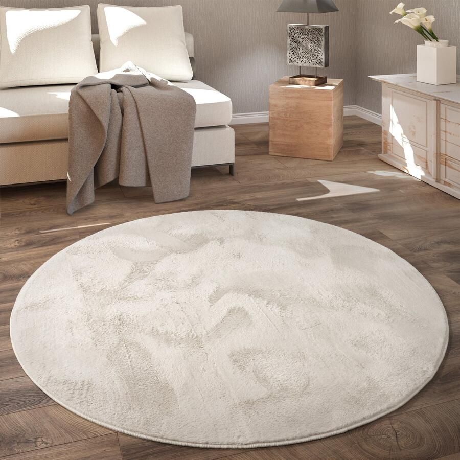 Paco Home Rond Vloerkleed Hoogpolig Tapijt Woonkamer Kinderkamer Fluffy Pluche Zacht Pluizig Modern Ø 160 cm Rund