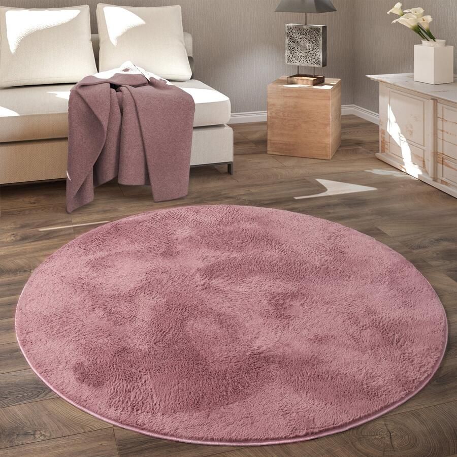 Paco Home Rond Vloerkleed Hoogpolig Tapijt Woonkamer Kinderkamer Fluffy Pluche Zacht Pluizig Modern Ø 100 cm Rund