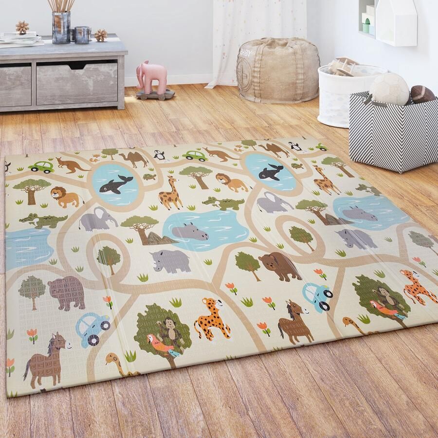 Paco Home Speelkleed Kruipkleed Kinderen Kleed Opvouwbaar Afwasbaar Omkeerbaar Dier Motief 150x200 cm