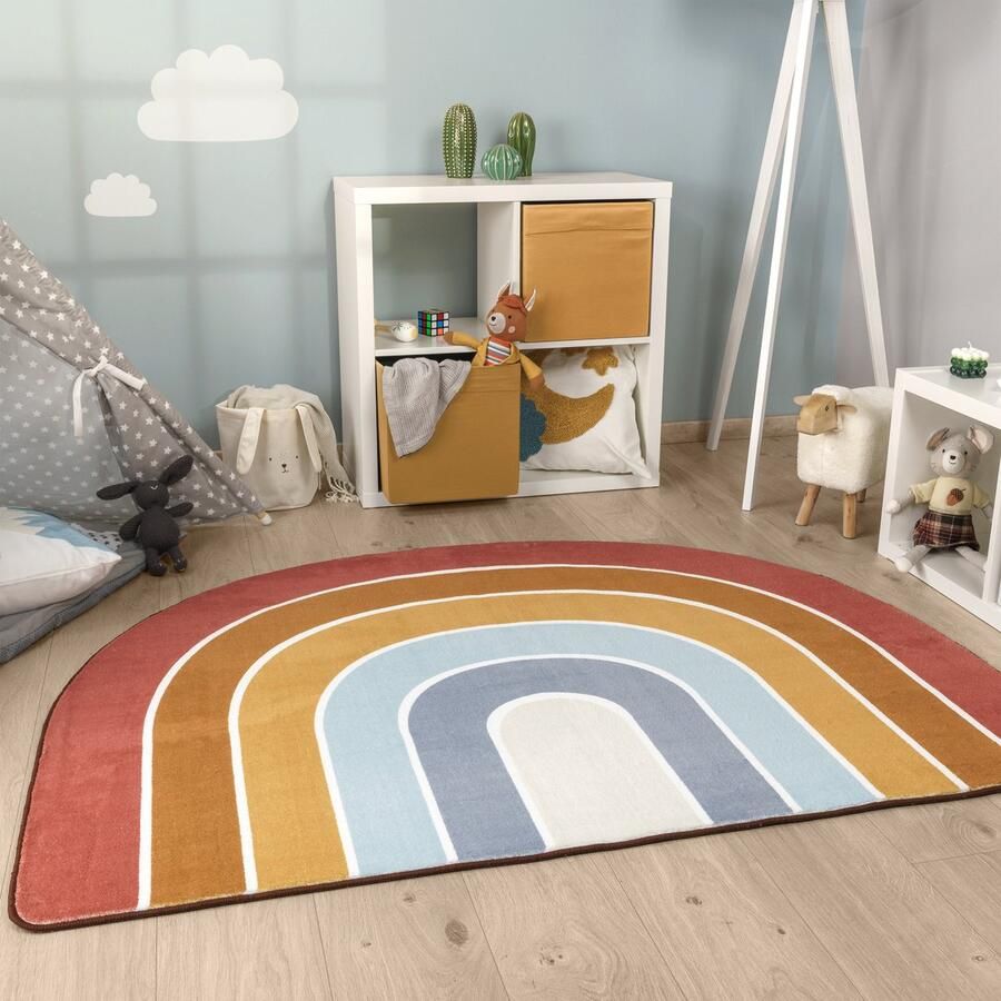 Paco Home Tapijt Rond Voor Kinderen Vloerkleed Kinderkamer Regenboog Wasbaar In Wasmachine 120x160 cm regenbogen-form
