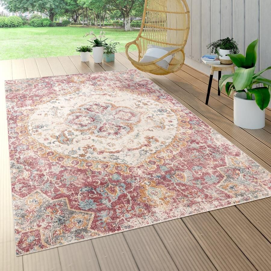 Paco Home Tapijt Voor Binnen En Buiten Balkon Oosters Patroon Vintage Koraal Roze Beige 240x330 cm