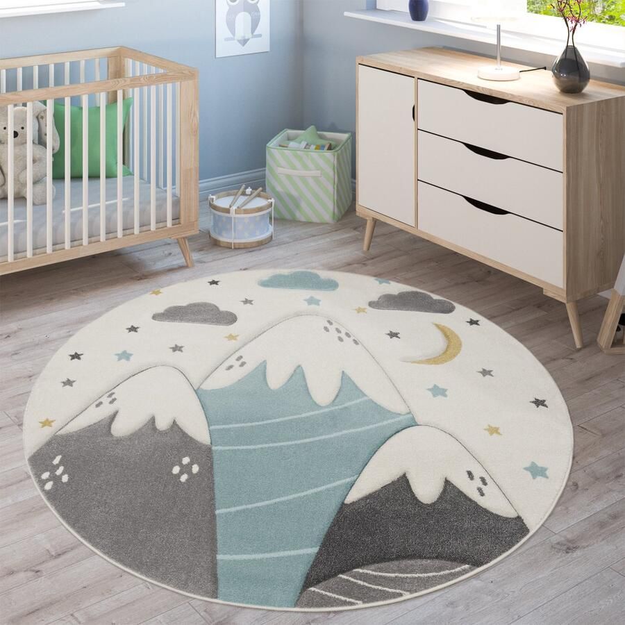 Paco Home Kindervloerkleed Cosmo 707 3d-design schattig motief bergen & sterren pastelkleuren