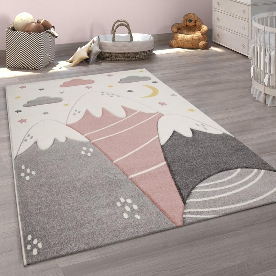Paco Home Tapijt Voor Kinderen Vloerkleed Kinderkamer Pastel 3D Bergen Modern 140x200 cm
