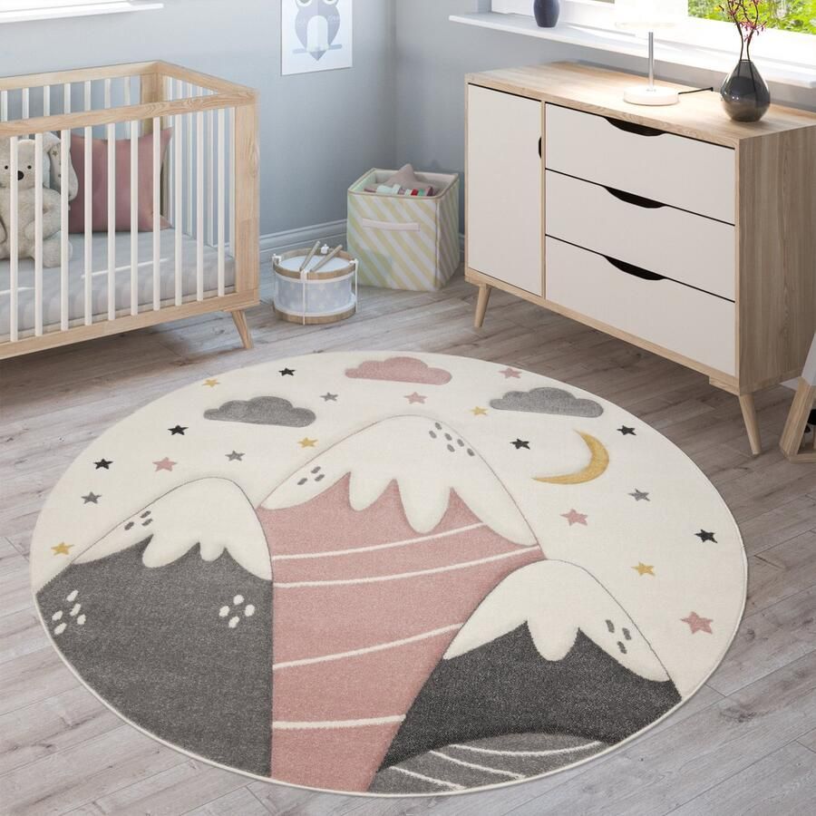 Paco Home Tapijt Voor Kinderen Vloerkleed Kinderkamer Pastel 3D Bergen Modern 160 cm Rund