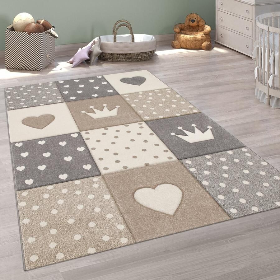 Paco Home Vloerkleed Kinderkamer Stippen Harten Sterren Pastel Versch. Kleuren En Afmetingen 200x290 cm