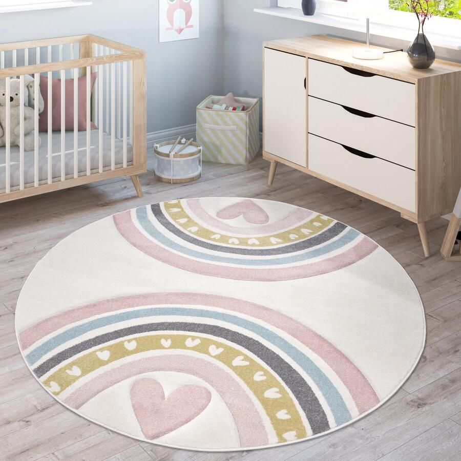Paco Home Tapijt Voor Kinderen Vloerkleed Kinderkamer Regenboog Stippen Hart 3D 160 cm Rund