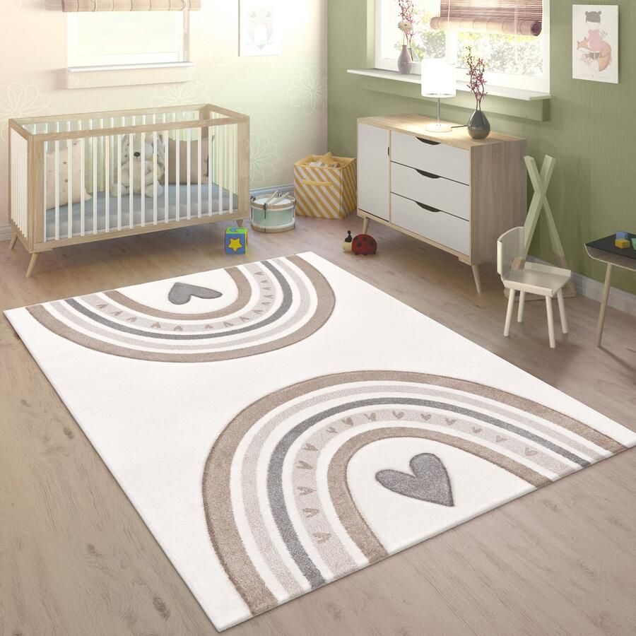 Paco Home Tapijt Voor Kinderen Vloerkleed Kinderkamer Regenboog Stippen Hart 3D 120x170 cm