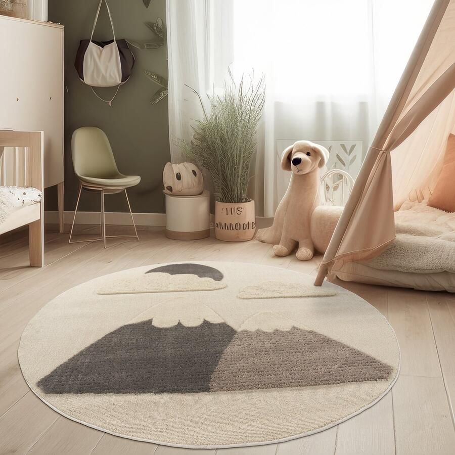 Paco Home Tapijt Voor Kinderen Vloerkleed Kinderkamer Rond Zon Zacht 3D Modern 120 cm Rund