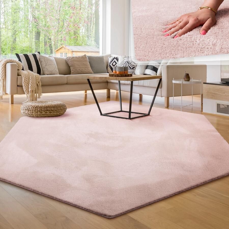 Paco Home Tapijt voor woonkamer Eenkleurig Wasbaar Zacht kortstondig pooltje 150x170 cm Sechseckig