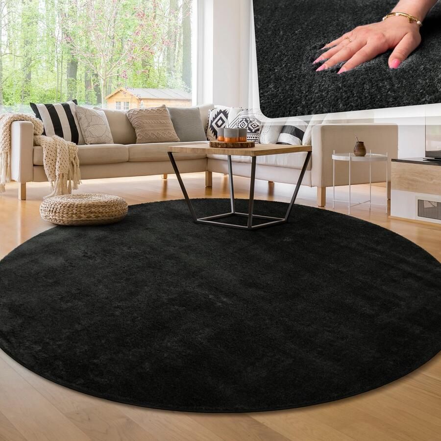 Paco Home Tapijt voor woonkamer Eenkleurig Wasbaar Zacht kortstondig pooltje 200 cm Rund