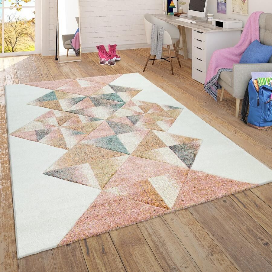 Paco Home tapijt woonkamer kinderkamer tienerkamer pastel moderne patronen in roze turquoise mint geel 80x300 cm