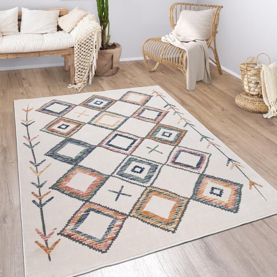 Paco Home Vloerbedekking Woonkamer Kortstondig Geometrisch patroon Skandi Boho Moderne Stijl 60x100 cm