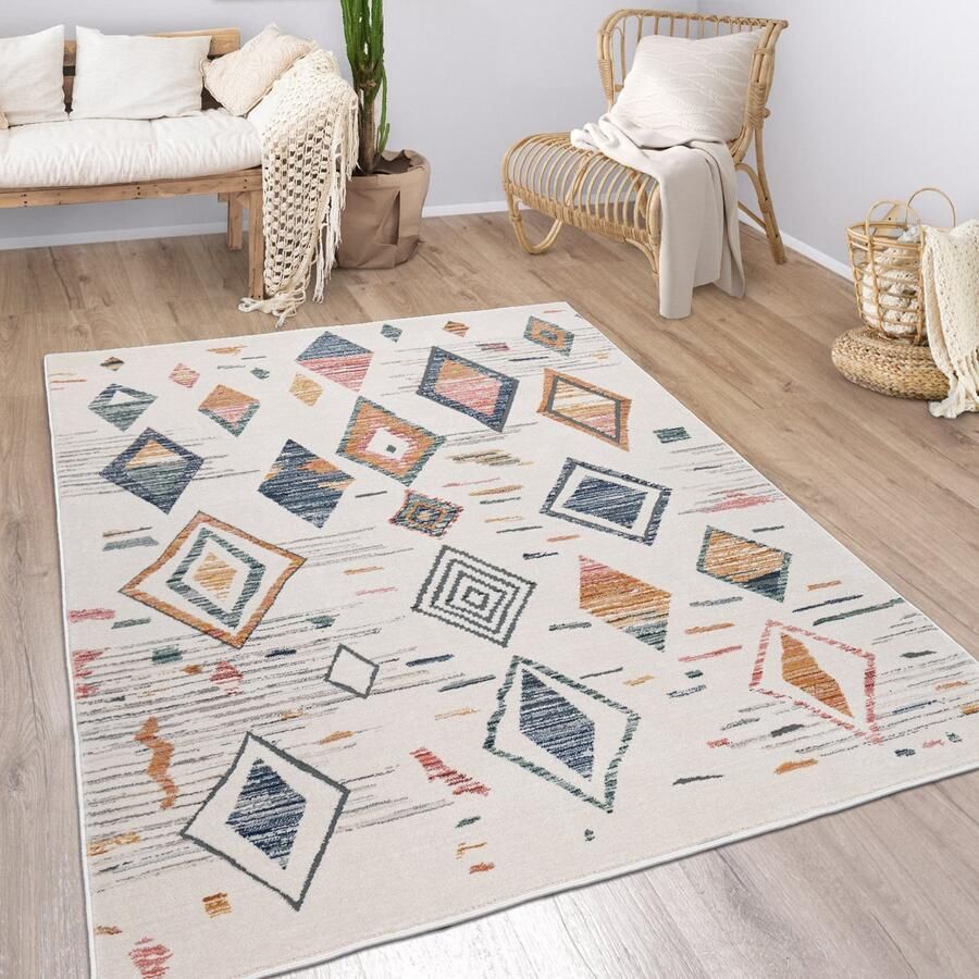 Paco Home Vloerbedekking Woonkamer Kortstondig Geometrisch patroon Skandi Boho Moderne Stijl 80x150 cm