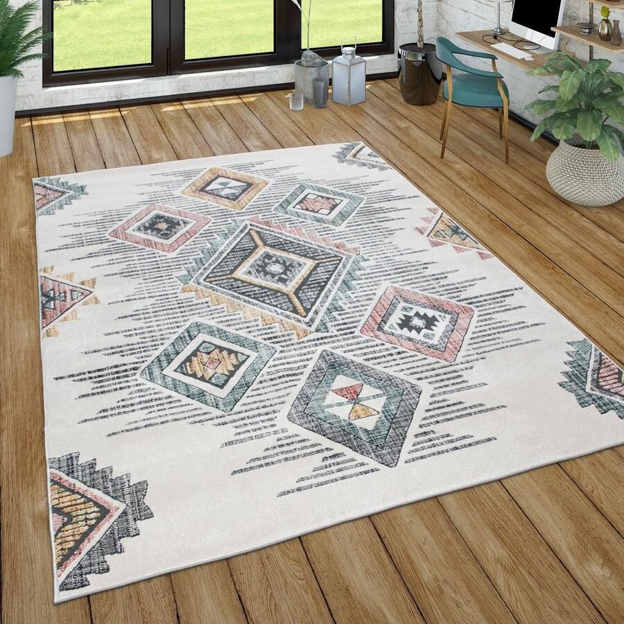 Paco Home Vloerbedekking Woonkamer Kortstondig Geometrisch patroon Skandi Boho Moderne Stijl 200 cm Rund