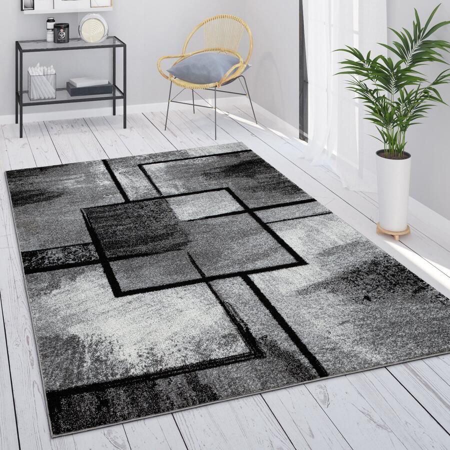 Paco Home Vloerkleed Grijs Woonkamer Vintage Laagpolig Geometrisch Abstract Patroon 140x200 cm