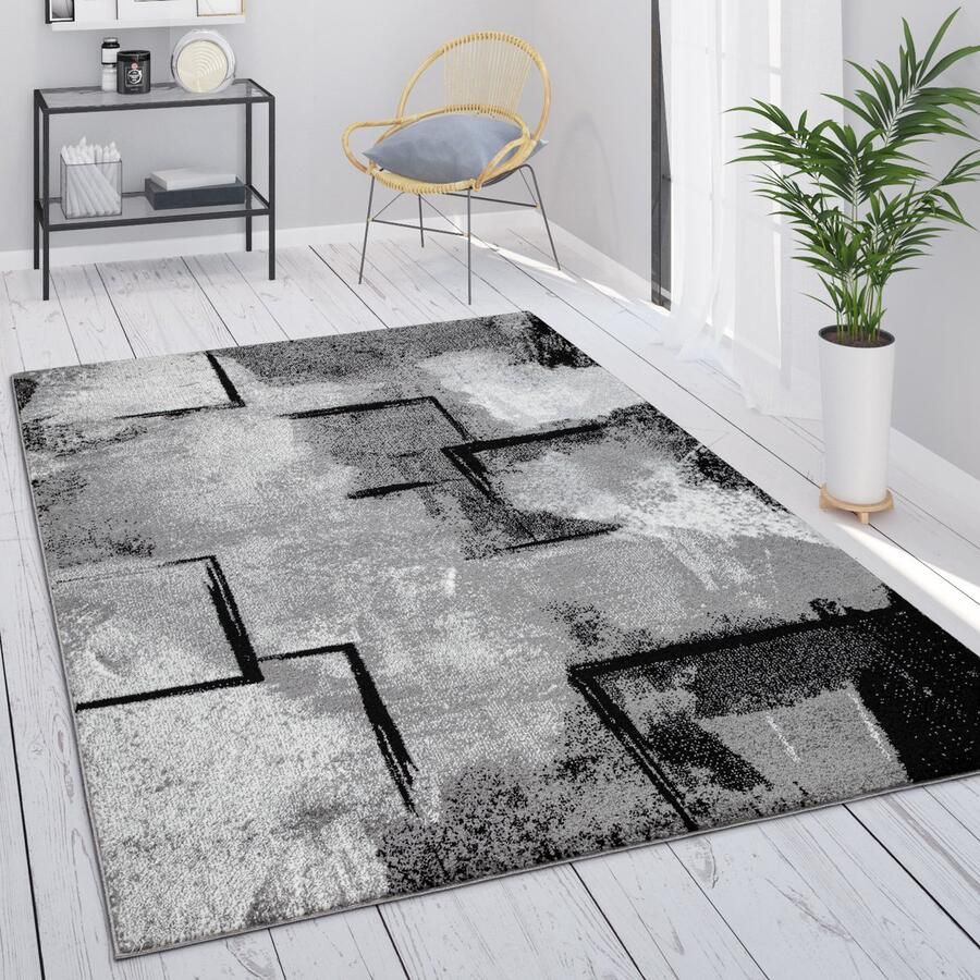 Paco Home Vloerkleed Grijs Woonkamer Vintage Laagpolig Geometrisch Abstract Patroon 140x200 cm