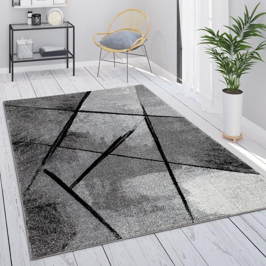 Paco Home Vloerkleed Grijs Woonkamer Vintage Laagpolig Geometrisch Abstract Patroon 140x200 cm