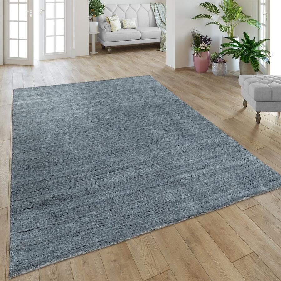 Paco Home Vloerkleed Handgemaakt Hoogwaardig Katoen Viscose Elegant Gemêleerd In Donkergrijs 80x150 cm - Foto 1