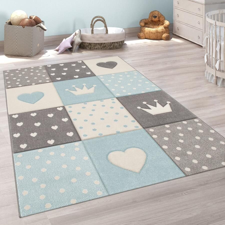 Paco Home Vloerkleed Kinderkamer Stippen Harten Sterren Pastel Versch. Kleuren En Afmetingen 080x150 cm