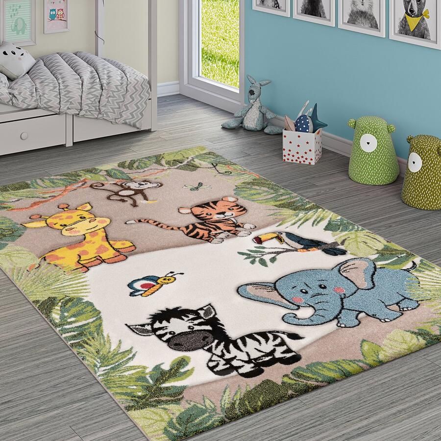 Paco Home Kindervloerkleed Diamond 644 3d-ontwerp jungle dieren motief kinderkamer klantfavoriet
