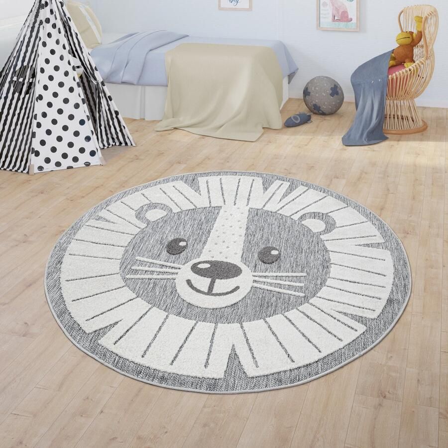 Vloerkleed Kinderkamer Outdoor Rond Speelvloerkleed Modern 3D Effect Maat:Ø 160 cm rondje Kleur:Grijs