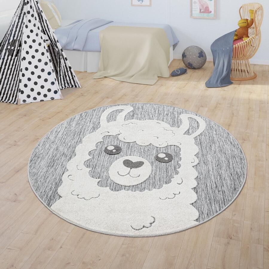 Paco Home Vloerkleed Kinderkamer Outdoor Rond Speelvloerkleed Modern 3D Effect Ø 120 cm Rund