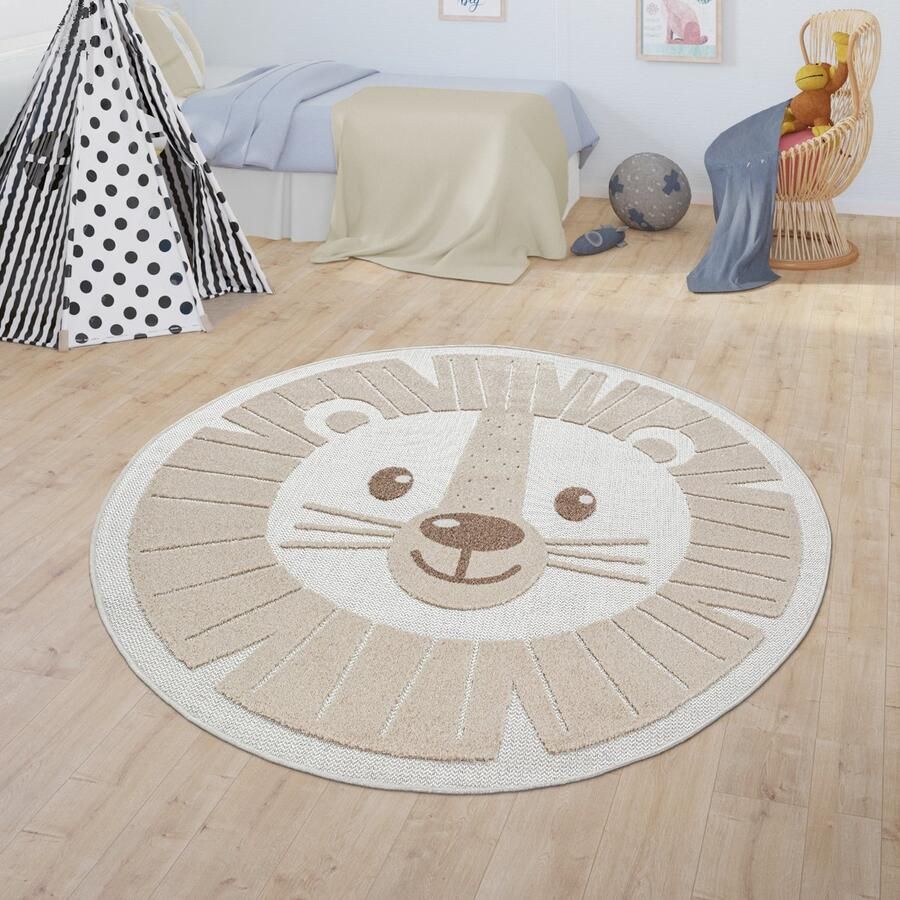 Paco Home Vloerkleed Kinderkamer Outdoor Rond Speelvloerkleed Modern 3D Effect Ø 120 cm Rund