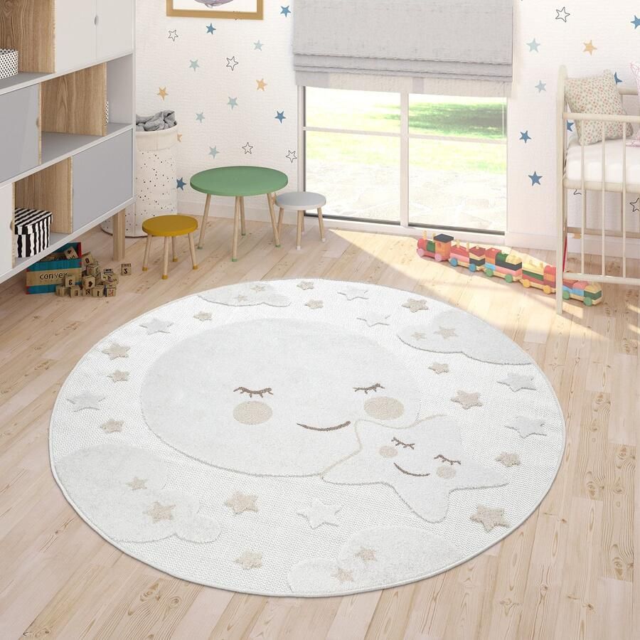 Paco Home Vloerkleed Kinderkamer Outdoor Vloerkleed Rond Speelvloerkleed Jongens Meisjes 120 cm Rund