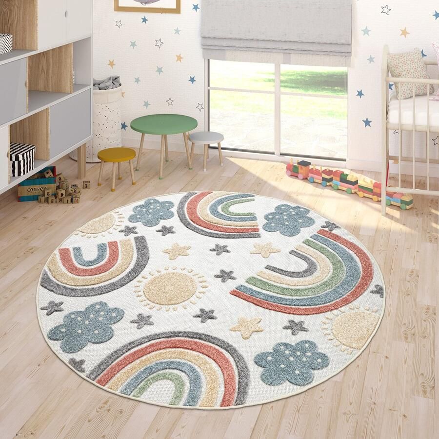 Paco Home Vloerkleed Kinderkamer Outdoor Vloerkleed Rond Speelvloerkleed Jongens Meisjes 160 cm Rund