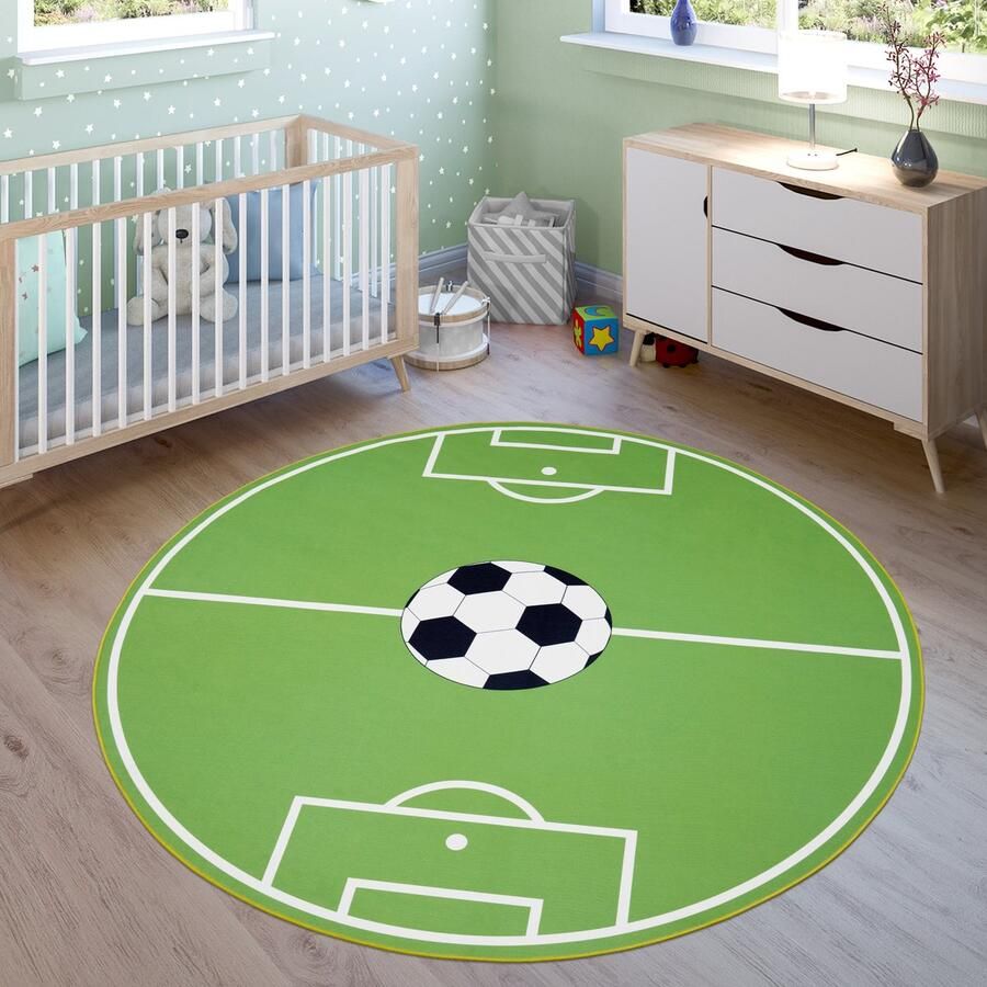 Paco Home Vloerkleed Kinderkamer Speelvloerkleed Voor Kinderkamers Met Voetbaldesign In Groen 240x340 cm