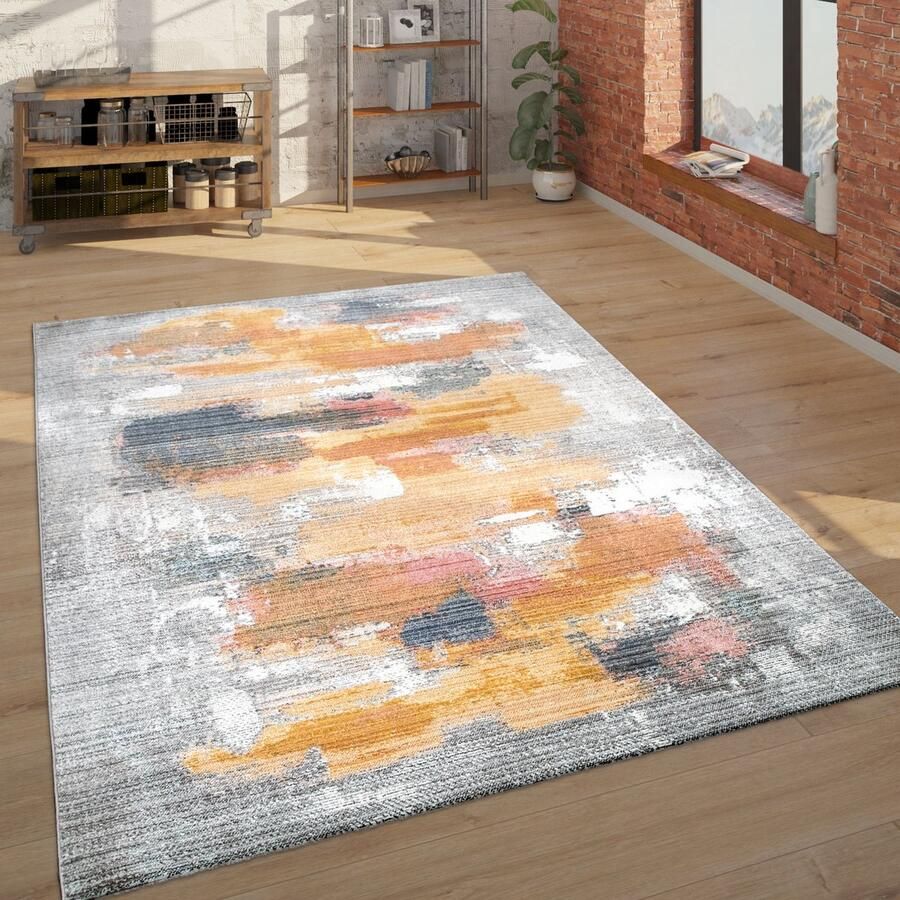 Paco Home vloerkleed laagpolig vloerkleed voor woonkamer abstracte look 3D-effect kleurrijk 120x170 cm