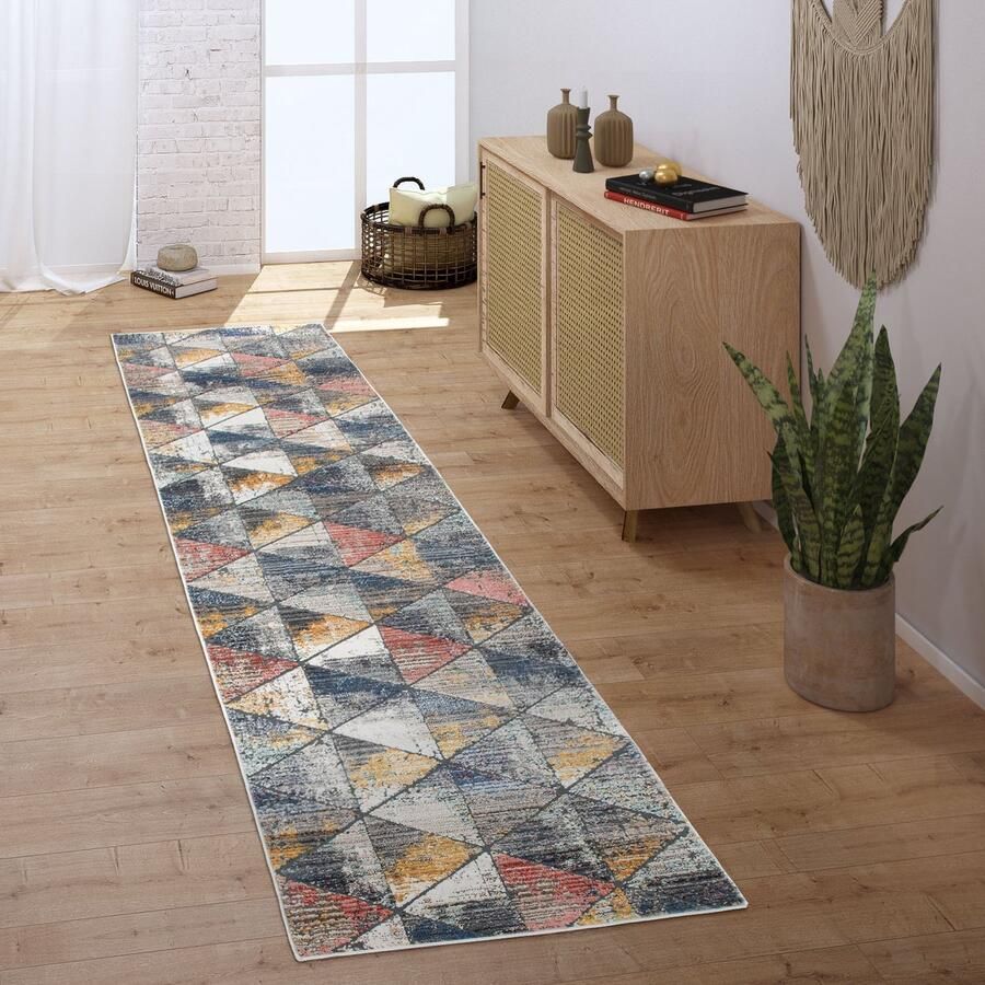 Paco Home Vloerkleed Loper Gang Slaapkamer Laagpolig Modern Vintage Geometrisch Patroon 80x150 cm