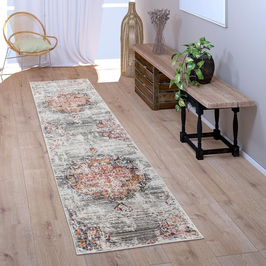 Paco Home Vloerkleed Loper Gang Slaapkamer Laagpolig Vintage Pastel Oosters Patroon 60x100 cm