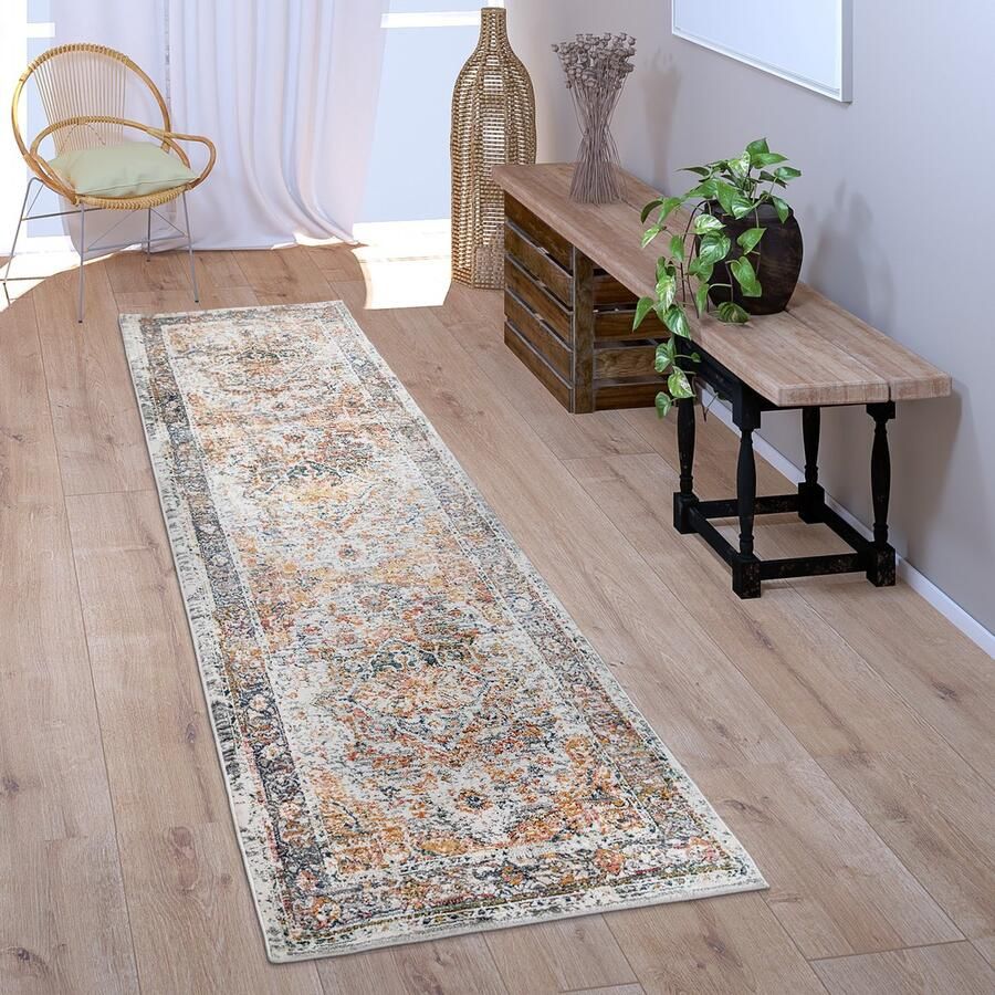 Paco Home Vloerkleed Loper Gang Slaapkamer Laagpolig Vintage Pastel Oosters Patroon 60x100 cm