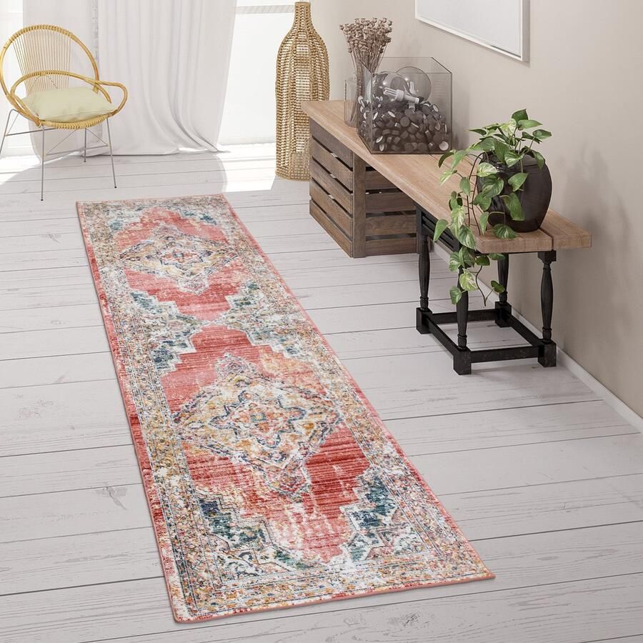 Paco Home Vloerkleed Loper Gang Slaapkamer Laagpolig Vintage Pastel Oosters Patroon 60x100 cm